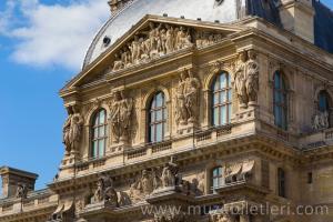 Louvre Müzesi Richelieu Kanadı'nın dışarıdan görünümü. Harika detaylar.