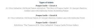 Prag Kalesi - A, B ve C bilet türleri