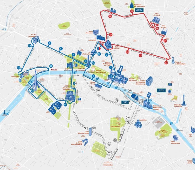 Üstü Açık Otobüsle Paris Turu - Güzergah Haritası
