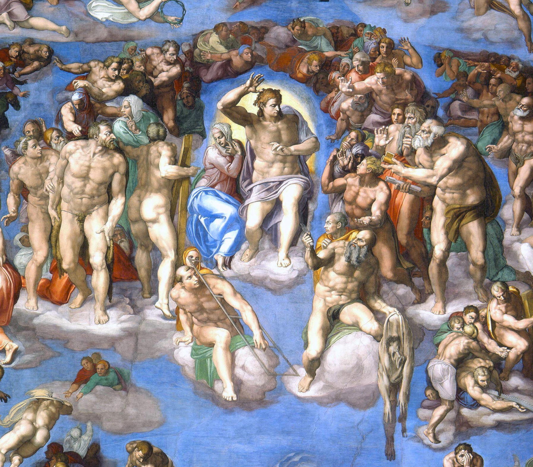 В некоторых картинах. Микеланджело страшный суд. Фреска страшный суд Микеланджело. Страшный суд Микеланджело в Сикстинской капелле. Страшный СКД Микеланджело.