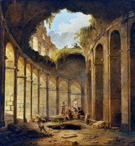 Hubert Robert'in , Kolezyum'da yapılan ilk arkeolojik kazıları tasvir eden 1780 tarihli tablosu. Prado Müzesi, Madrid.