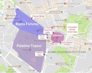 Kolezyum, Roma Forumu ve Palatino Tepesi haritası